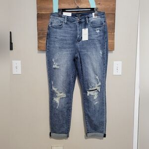 Judy Blue Boyfriend Fit High Rise Distressed Stretchy Jeans Size 11/30 Nwt